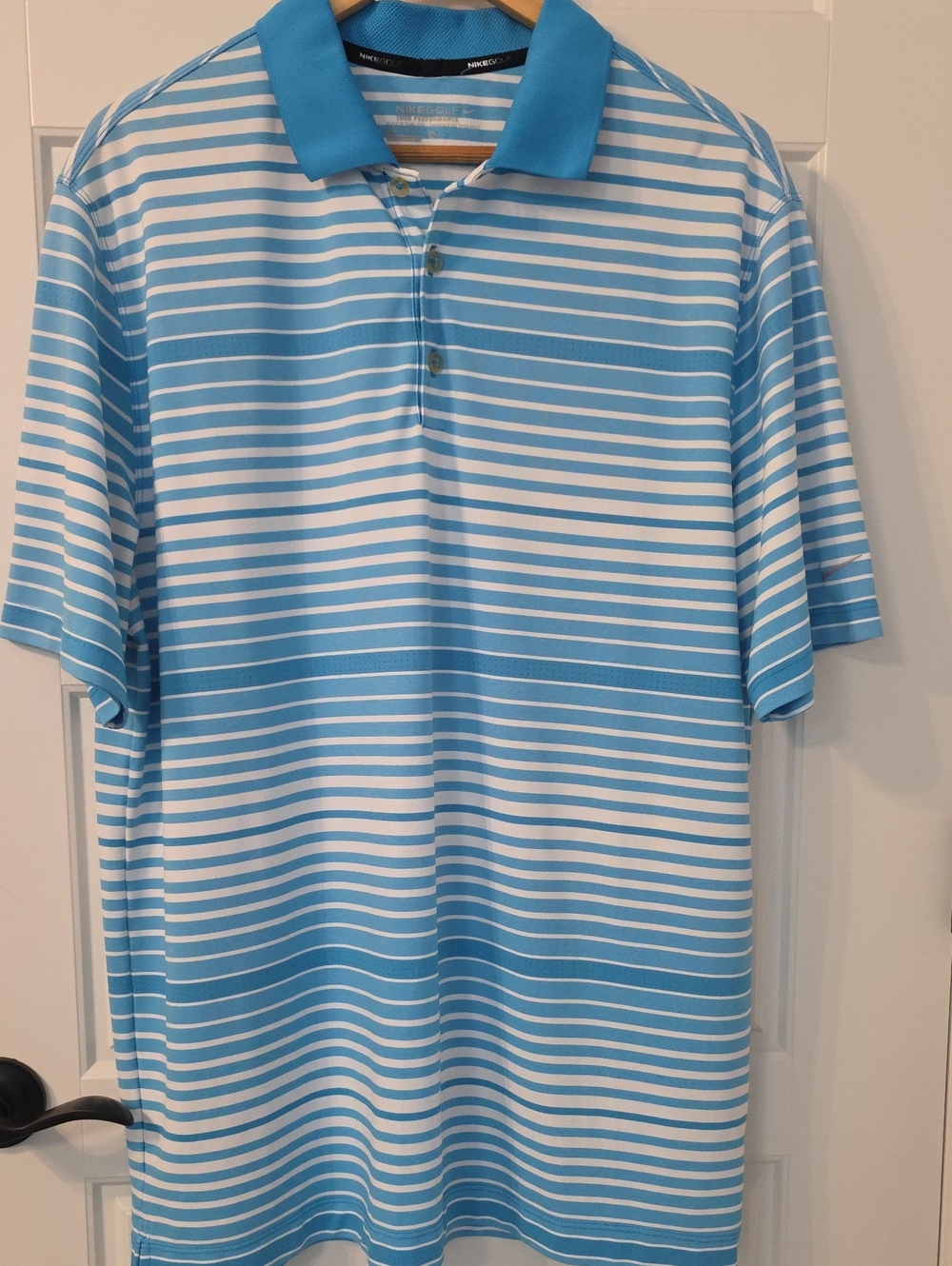 Nike Light Blue & White Horizontal Stripe Polo